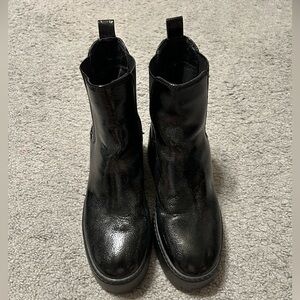 Nine West Black Patent Leather Henrita Platform wedge Boots 8M